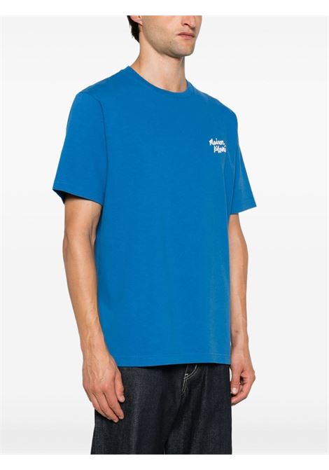 T-shirt con ricamo Fox in blu Maison kitsuné - uomo MAISON KITSUNÉ | MM00126KJ0118P467